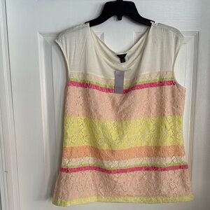 Ann Taylor Cream Lace Striped Blouse